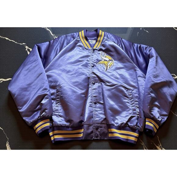 Vintage 1990s Minnesota Vikings NFL Chalk Line Satin Jacket Men’s XL - Picture 1 of 5